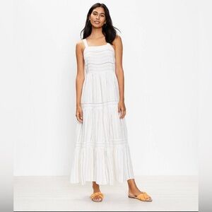 NWT LOFT Tiered Striped Maxi Dress Whisper White